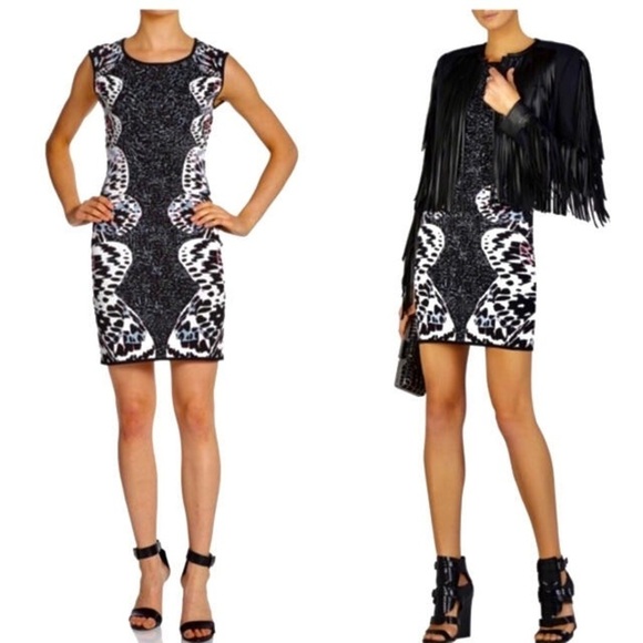BCBG Maxazria Bodycon Audrie Butterfly Knit Jacquard black dress (M) - Picture 2 of 7